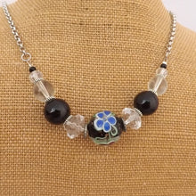Load image into Gallery viewer, Handmade Floral Black & Clear Bead & Chain Necklace