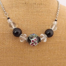 Load image into Gallery viewer, Handmade Floral Black & Clear Bead & Chain Necklace