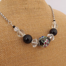 Load image into Gallery viewer, Handmade Floral Black & Clear Bead & Chain Necklace