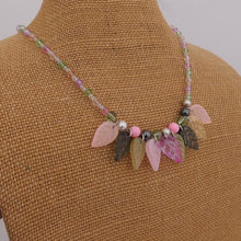 Load image into Gallery viewer, Handmade Pink, Green & Grey Leaf Bead Necklace & Earrings Set