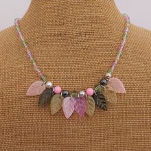 Load image into Gallery viewer, Handmade Pink, Green & Grey Leaf Bead Necklace & Earrings Set