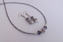 Load image into Gallery viewer, Handmade Purple & White Floral Ceramic Bead Necklace & Earrings Set
