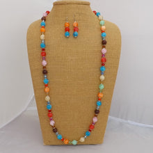Load image into Gallery viewer, Red, Blue, Orange, Pink & Green Handmade Bead Necklace & Earrings Set