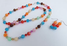 Load image into Gallery viewer, Red, Blue, Orange, Pink & Green Handmade Bead Necklace & Earrings Set