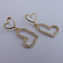 Load image into Gallery viewer, Heart Earrings Gold Tone & Diamante