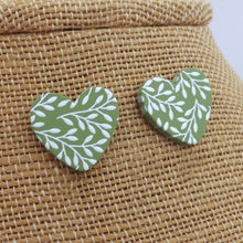 Load image into Gallery viewer, Leaves on Green Heart Polymer Stud Earrings