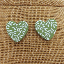 Load image into Gallery viewer, Leaves on Green Heart Polymer Stud Earrings