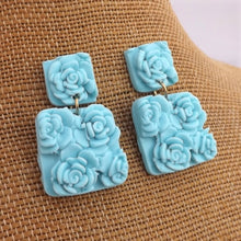 Load image into Gallery viewer, Light Blue 3D Flower Polymer Clay Stud Drop Earrings