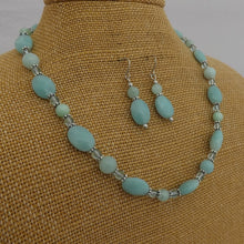 Load image into Gallery viewer, Light Blue Handmade Amazonite Gem Bead Necklace & Earrings Set (Made in NZ)