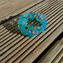 Load image into Gallery viewer, Light Blue, Teal & Gold Memory Wire Bead Bracelet