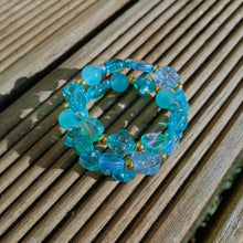 Load image into Gallery viewer, Light Blue, Teal & Gold Memory Wire Bead Bracelet