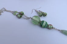 Load image into Gallery viewer, Light Green Foil Handmade Necklace & Earrings Set