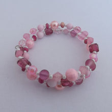 Load image into Gallery viewer, Light Pink & Pearl Handmade Memory Wire Bracelet