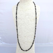 Load image into Gallery viewer, Long Black & Grey Glass Bead Necklace & Memory Wire Bracelet Set