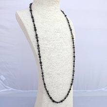 Load image into Gallery viewer, Long Black & Grey Glass Bead Necklace & Memory Wire Bracelet Set