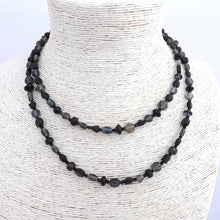 Load image into Gallery viewer, Long Black & Grey Glass Bead Necklace & Memory Wire Bracelet Set