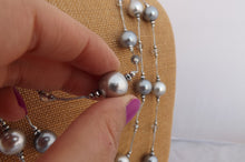 Load image into Gallery viewer, Long Grey Faux Pearl & Crystal Bead Necklace