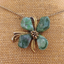 Load image into Gallery viewer, Malachite? or Jadeite? Vintage Stone Flower, Gold Tone Pendant Necklace