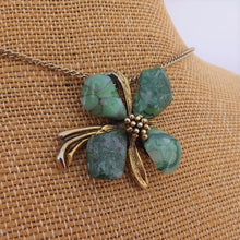 Load image into Gallery viewer, Malachite? or Jadeite? Vintage Stone Flower, Gold Tone Pendant Necklace