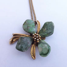 Load image into Gallery viewer, Malachite? or Jadeite? Vintage Stone Flower, Gold Tone Pendant Necklace