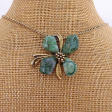 Load image into Gallery viewer, Malachite? or Jadeite? Vintage Stone Flower, Gold Tone Pendant Necklace