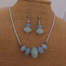 Load image into Gallery viewer, Milky Green & Blue Handmade Acrylic Bead Necklace & Earrings Set