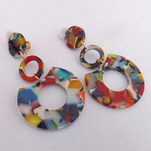 Load image into Gallery viewer, Multi Coloured Acrylic Rectangular Drop Clip on Earrings