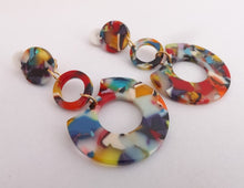 Load image into Gallery viewer, Multi Coloured Acrylic Rectangular Drop Clip on Earrings