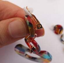 Load image into Gallery viewer, Multi Coloured Acrylic Rectangular Drop Clip on Earrings