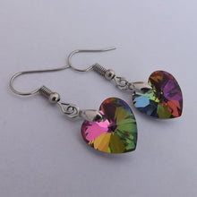 Load image into Gallery viewer, Multi Coloured Crystal Heart Earrings