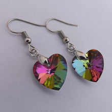 Load image into Gallery viewer, Multi Coloured Crystal Heart Earrings