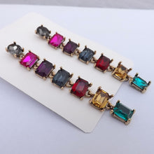 Load image into Gallery viewer, Multi Coloured, Gold Tone Rhinestone Chain Link Drop Earrings (multiple colour options)