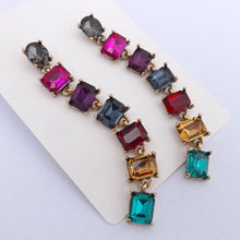 Load image into Gallery viewer, Multi Coloured, Gold Tone Rhinestone Chain Link Drop Earrings (multiple colour options)