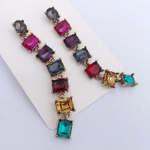 Load image into Gallery viewer, Multi Coloured, Gold Tone Rhinestone Chain Link Drop Earrings (multiple colour options)