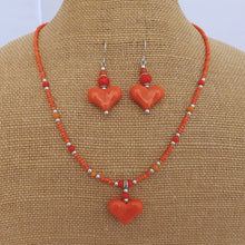 Load image into Gallery viewer, Orange Heart Bead Necklace with Matching Earrings