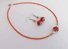 Load image into Gallery viewer, Orange Sparkly Bead Necklace & Earrings Set