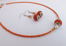 Load image into Gallery viewer, Orange Sparkly Bead Necklace & Earrings Set