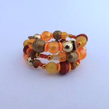 Load image into Gallery viewer, Orange, Bronze, Gold & Yellow Small Handmade Memory wire Bead Bracelet