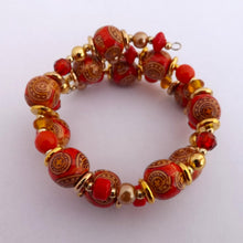 Load image into Gallery viewer, Orange & Gold Handmade Memory Wire Bead Bracelet