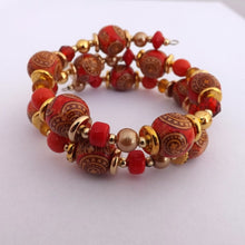 Load image into Gallery viewer, Orange & Gold Handmade Memory Wire Bead Bracelet