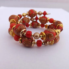 Load image into Gallery viewer, Orange & Gold Handmade Memory Wire Bead Bracelet