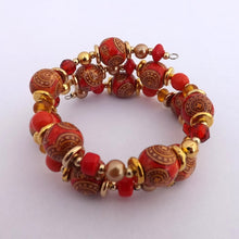 Load image into Gallery viewer, Orange & Gold Handmade Memory Wire Bead Bracelet