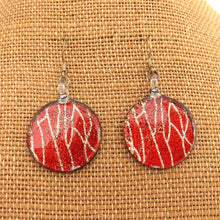 Load image into Gallery viewer, Orange & Gold Sparkly Round Glass Earrings on Sterling Silver Hooks