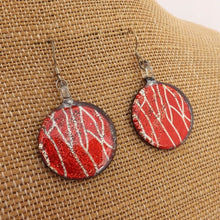 Load image into Gallery viewer, Orange & Gold Sparkly Round Glass Earrings on Sterling Silver Hooks