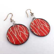 Load image into Gallery viewer, Orange & Gold Sparkly Round Glass Earrings on Sterling Silver Hooks