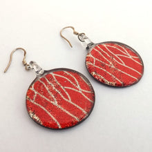 Load image into Gallery viewer, Orange & Gold Sparkly Round Glass Earrings on Sterling Silver Hooks