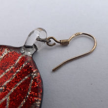 Load image into Gallery viewer, Orange & Gold Sparkly Round Glass Earrings on Sterling Silver Hooks