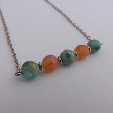 Load image into Gallery viewer, Orange & Teal Frosted Handmade Bead Bar Necklace with Matching Earrings