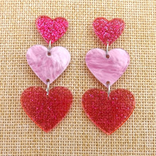 Load image into Gallery viewer, Glitter Triple Acrylic Heart Stud Earrings (Pink or Black)
