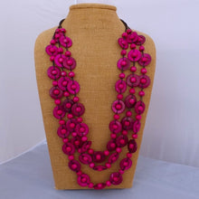 Load image into Gallery viewer, Pink Triple Strand Wooden Bead Necklace